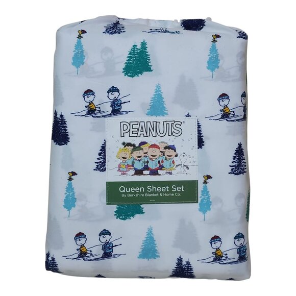 Peanuts Queen Sheet Set By Berkshire Holiday Trees Christmas Polyester - Picture 1 of 9